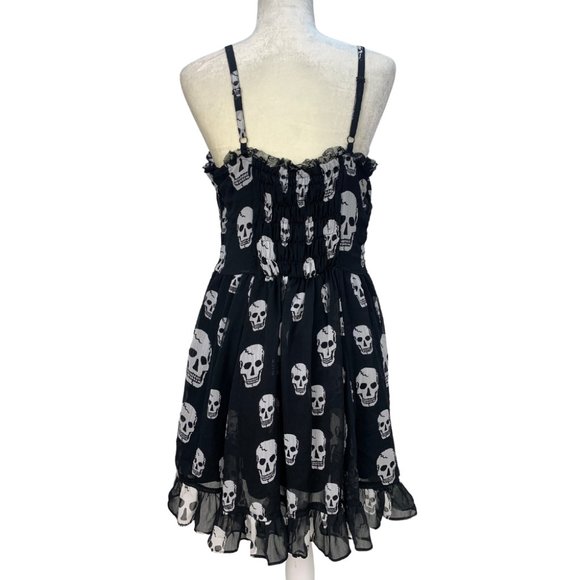 TRIPP NYC Skull Chiffon Dress Ruffles Goth Black Size Large - Picture 2 of 13